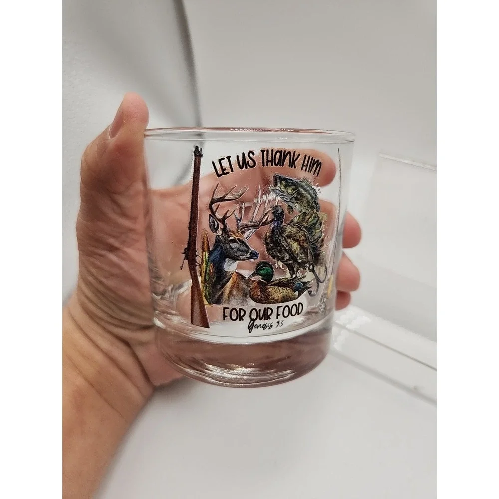 Let Us Thank Him For Our Food Genesis 9:3 Whiskey Glass~Hunting/Fishing/Outdoor